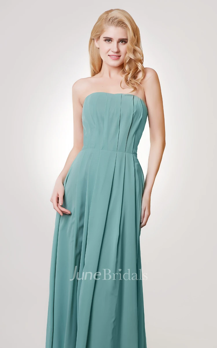 Strapless A-line Long Pleated Chiffon Dress