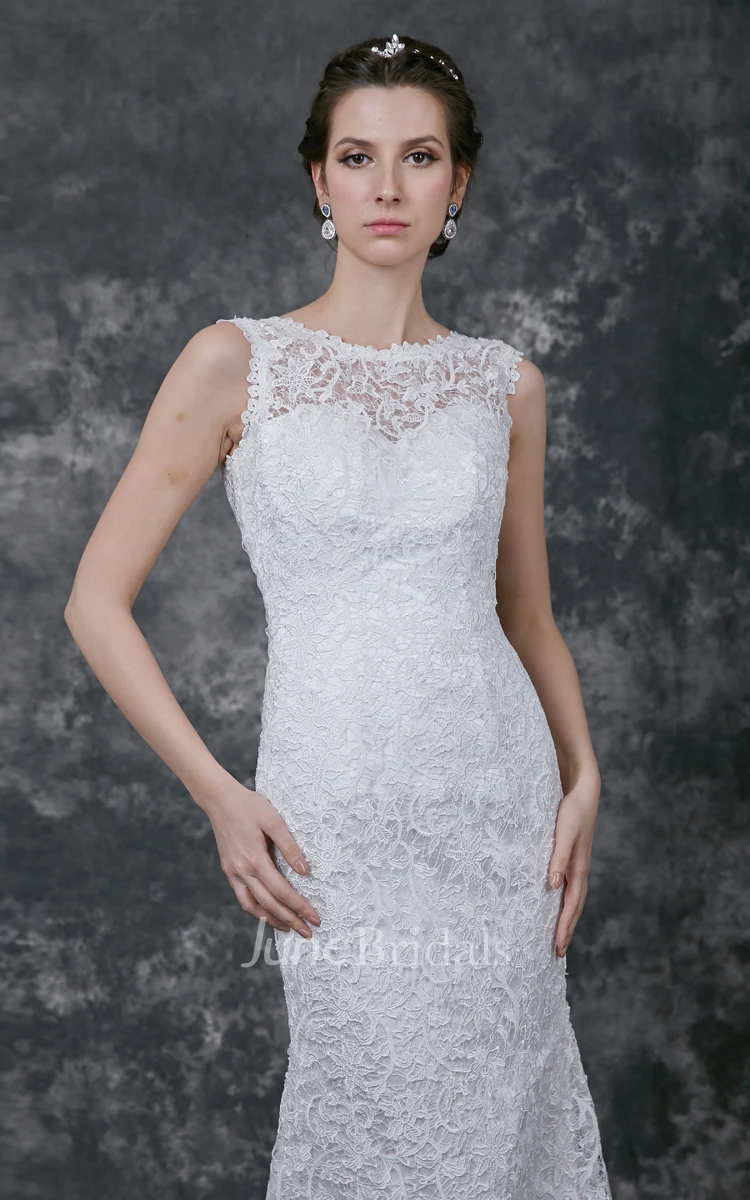 Elegant Cap-sleeve High Neck Sheath Long Lace Dress