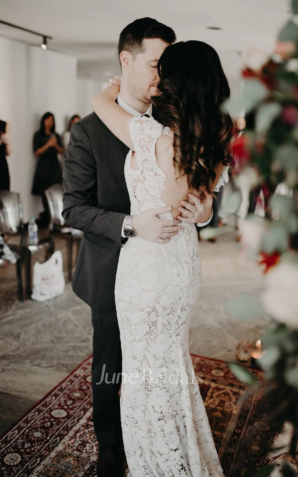 Mermaid V-neck Lace Spring Wedding Dress Simple Casual Sexy Bohemian Beach With Deep-V Back And Sleeveless Appliques