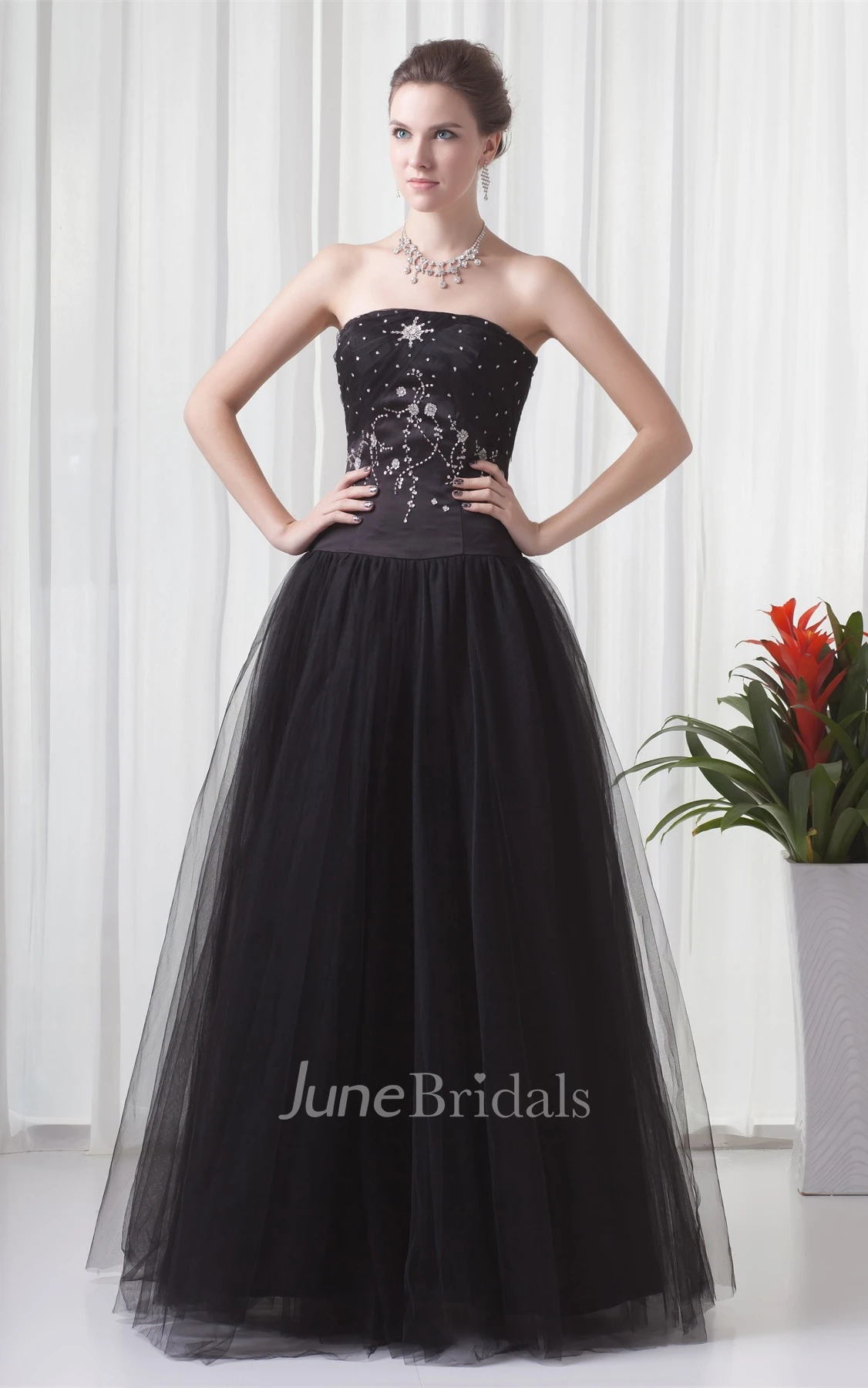 strapless ball a-line gown with tulle overlay and strass
