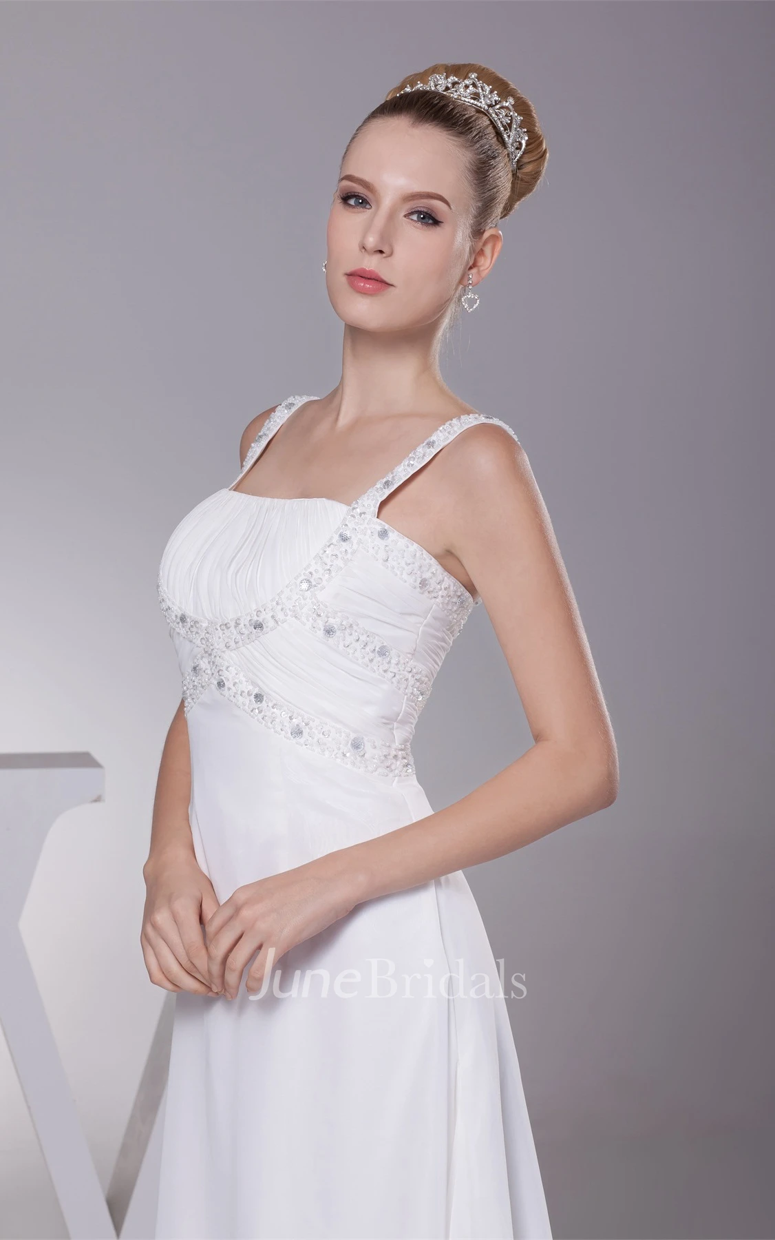 Strapped Chiffon Floor-Length Gown with Crystal Detailing