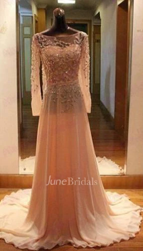 Gorgeous Long Sleeves Beadings Prom Dress Chiffon Long Party Gown