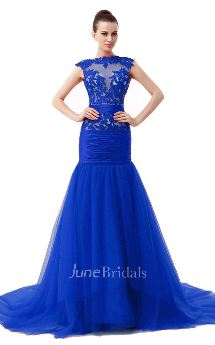 Cap-sleeved Trumpet Dress With Lace Illusion Style