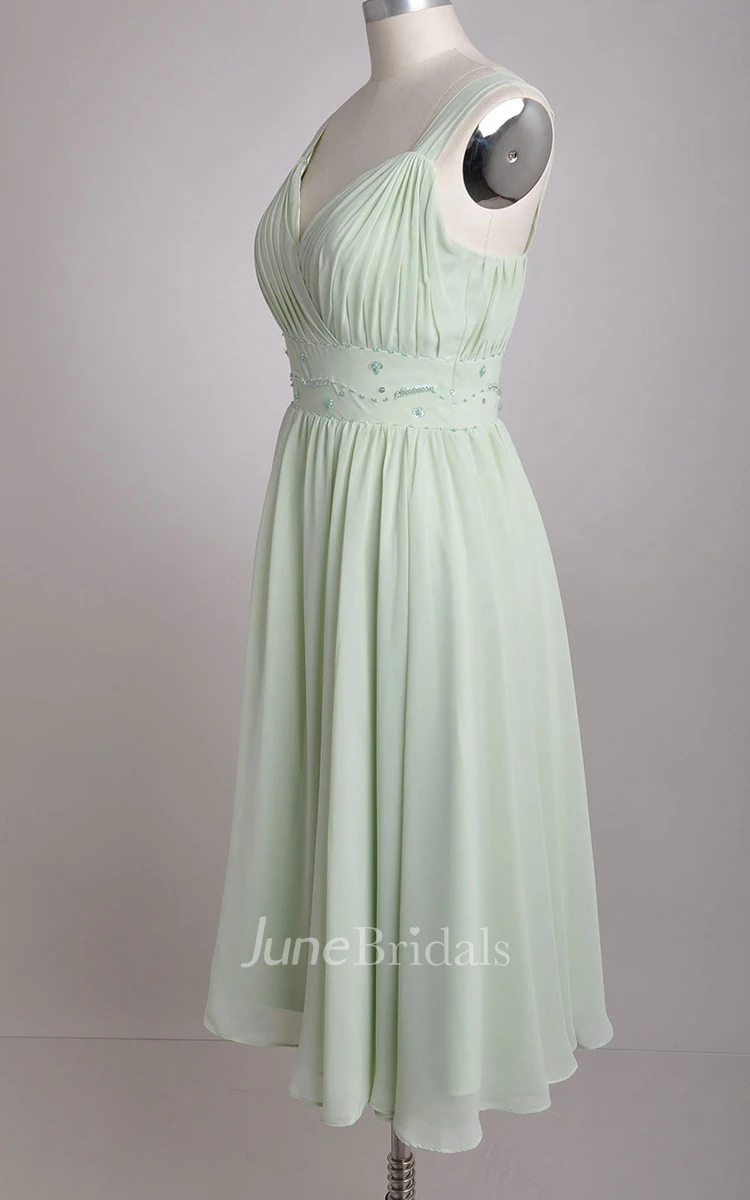 V-Neckline A-line Chiffon Bridesmaid Dress With Broad Straps
