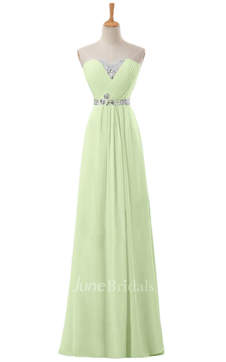 Sweetheart Rhinestoned Pleated A-line Gown With Zipper Back