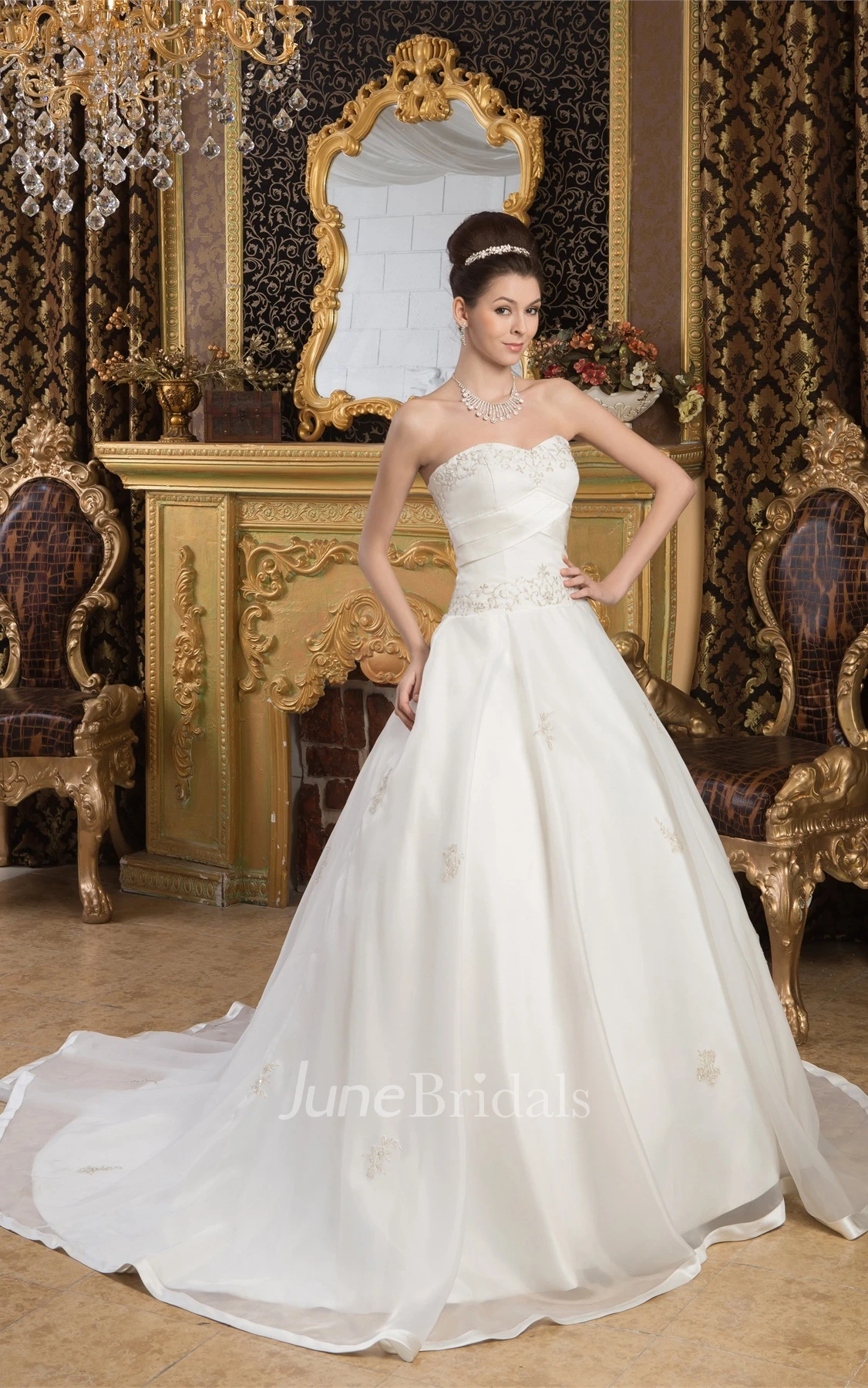 Sweetheart A-Line Embroidered Gown with Rhinestone