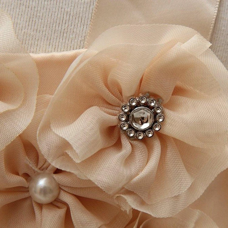 Sleeveless Haltered A-line Dress With Flowers and Pleats