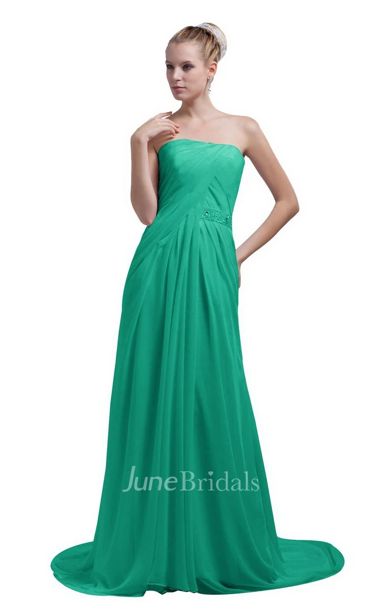 Train Strapless Chiffon A-line Gown With Beaded Band