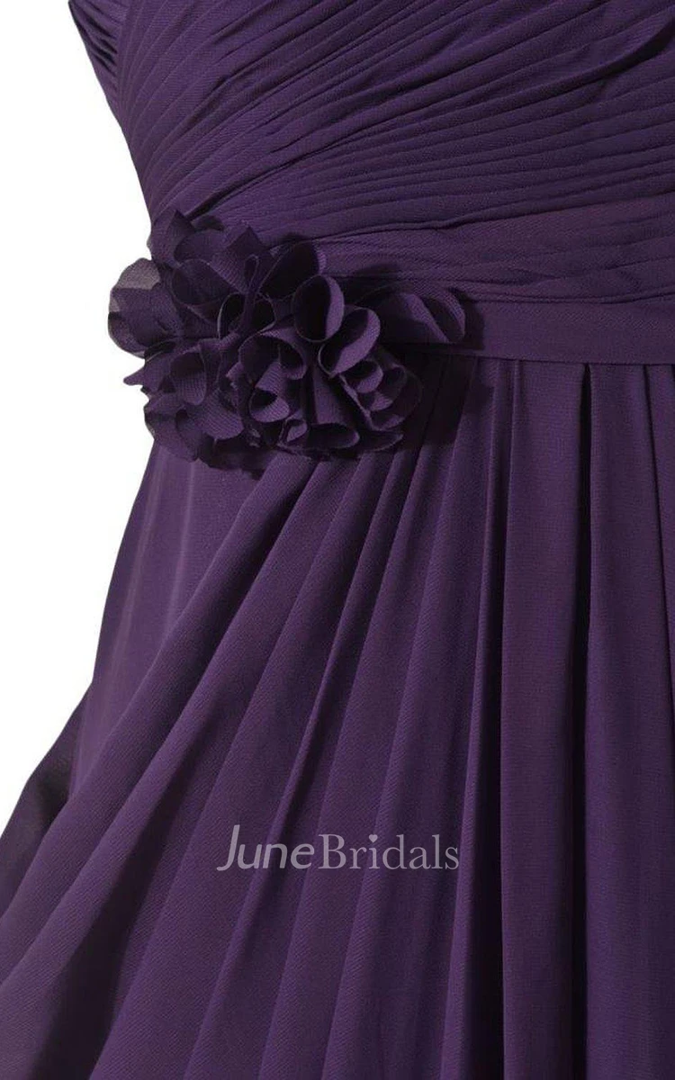 Sweetheart Ruffled Chiffon Dress With Flower