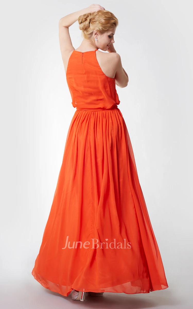 Halter Style Long Chiffon Bridesmaid Dress