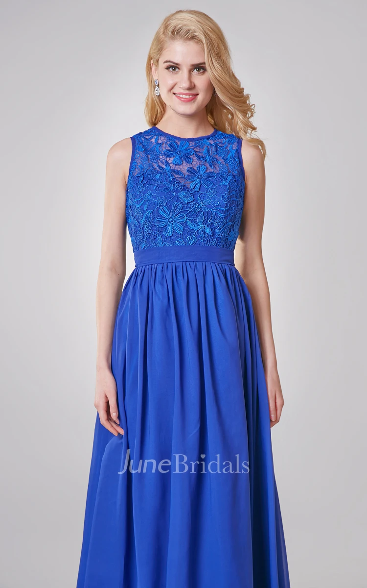 Jewel Neckline A-line Long Chiffon Dress With Key-hole