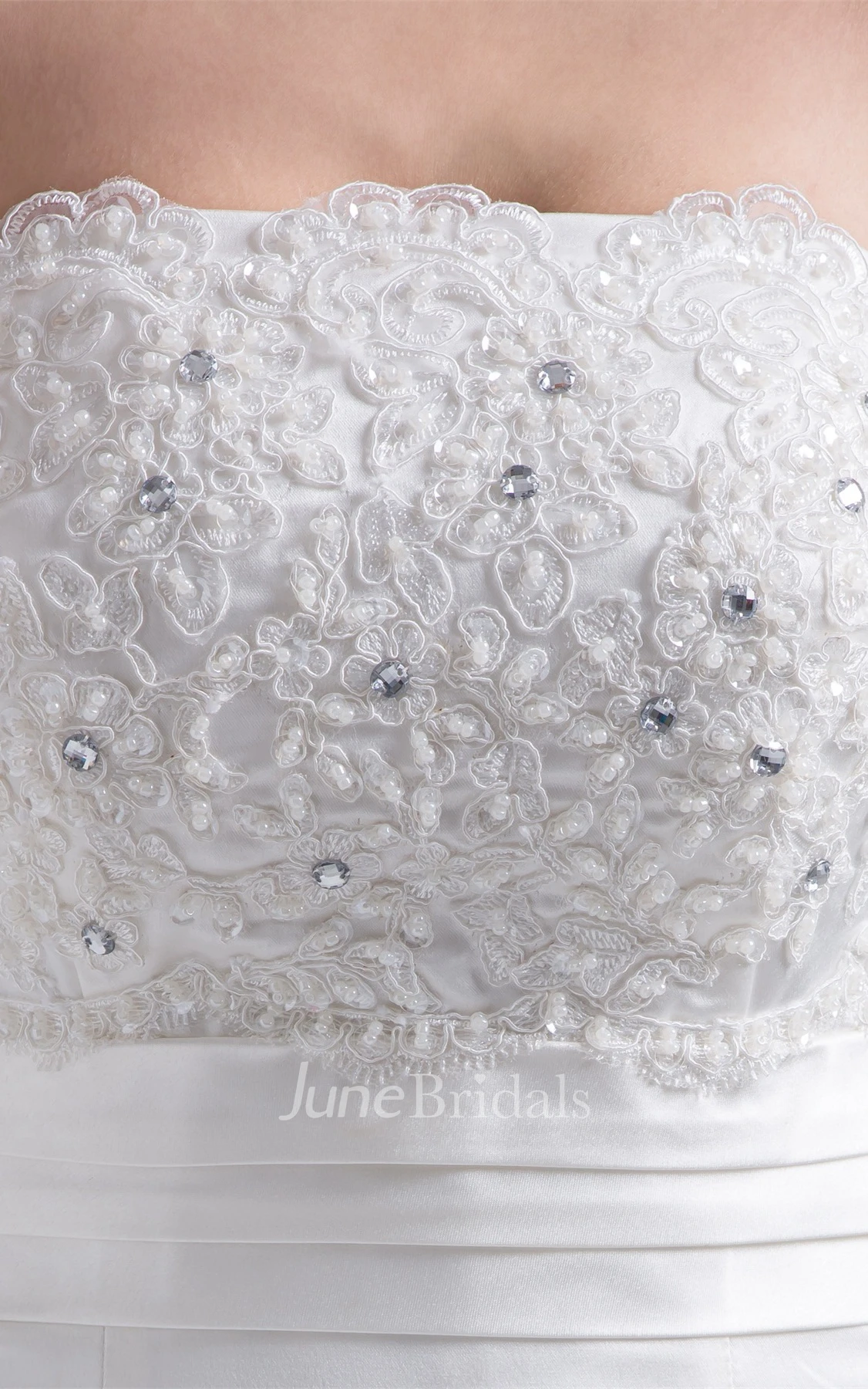 Strapless A-Line Gown with Lace and Ruching