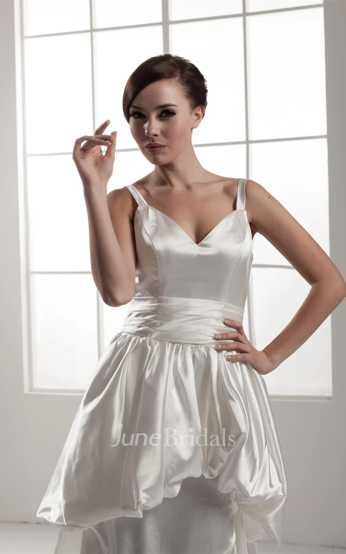 Strapped Pick-Up A-Line Gown with Ruching and Corset Back