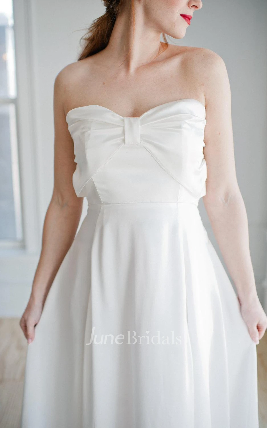 Sweetheart Long Chiffon Wedding Dress With Bow And Empire Waist