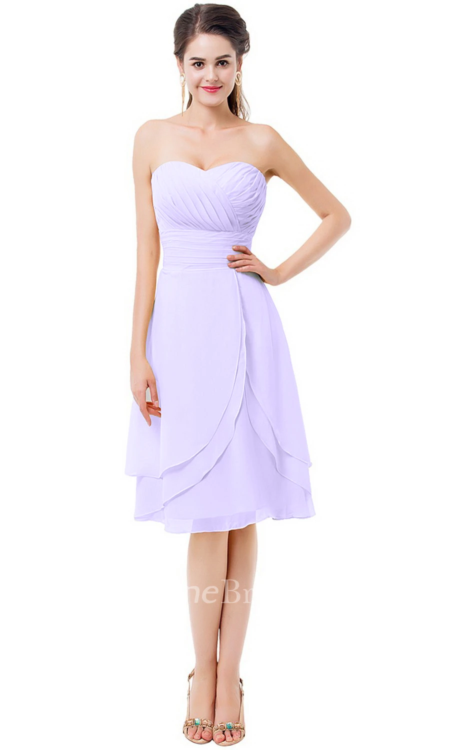 Sweetheart Asymmetrical Ruched Knee-length Layered Chiffon Dress