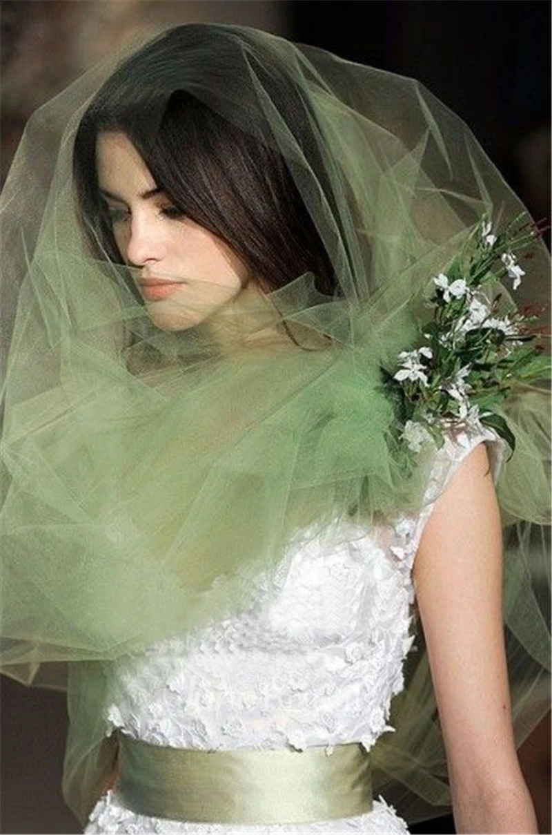 Simple Plain Tulle Light Green Bridal Veil