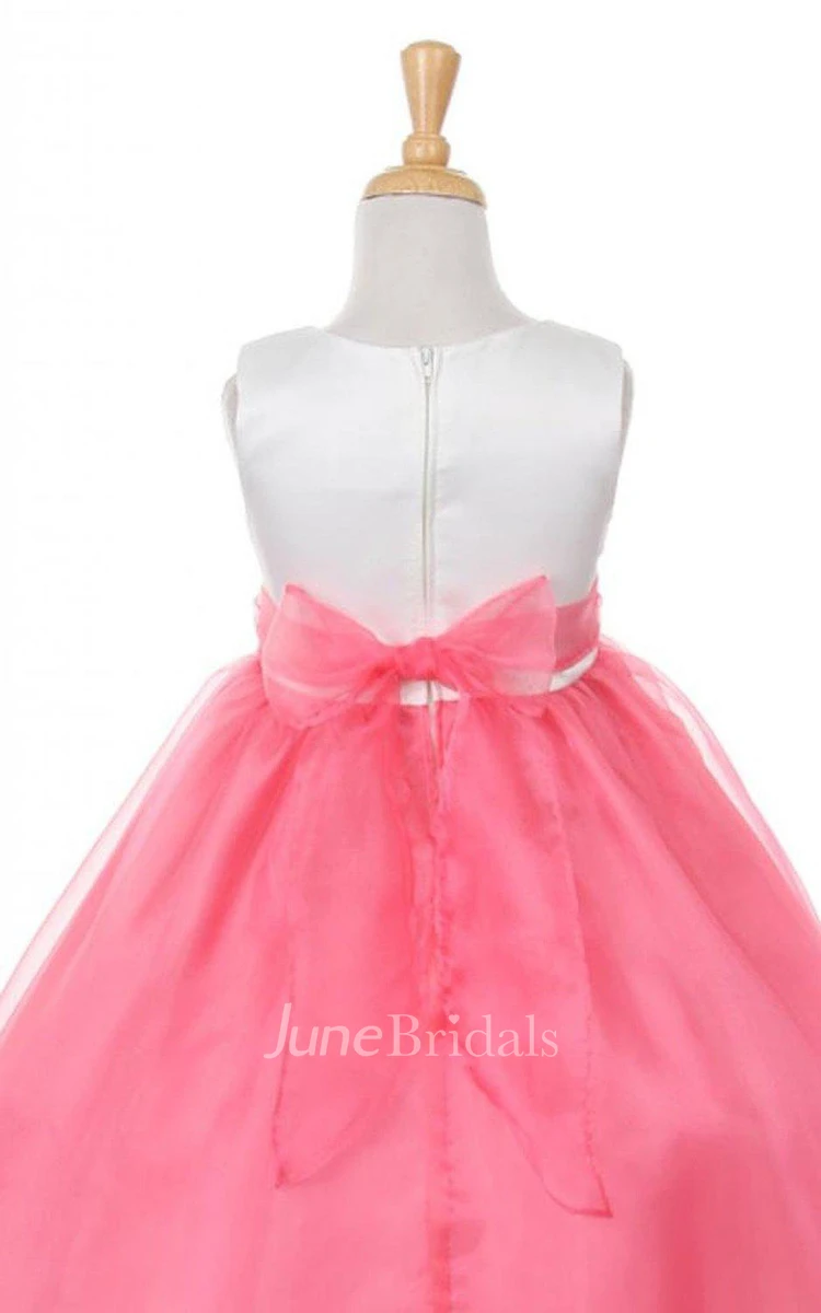 Sleeveless Square-neck Organza Dress With With Flower Belt