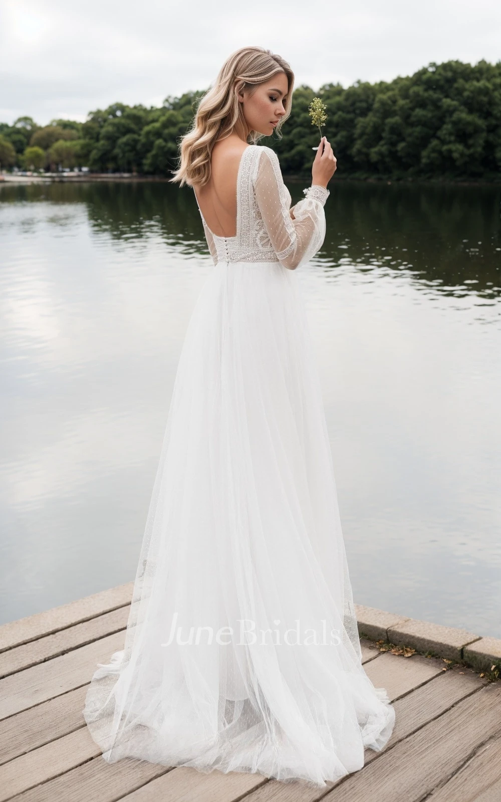 Boho Ethereal Lace Warm Wedding Dress with Long Sleeves A-line Bateau Square Bridal Gown