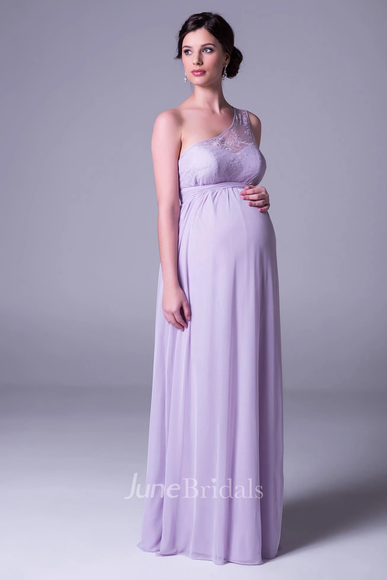 Empire One-Shoulder Lace Chiffon Bridesmaid Dress