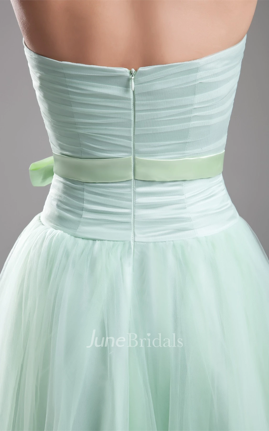 Strapless Chiffon A-Line Gown with Pleats and Flower