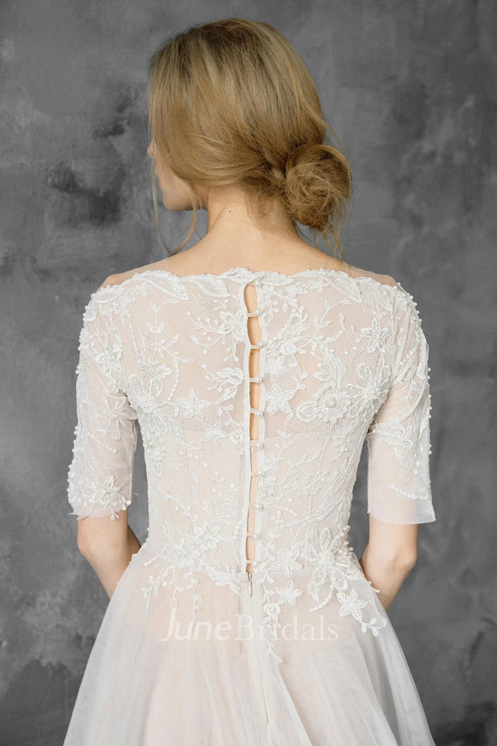 A-Line Tulle Beaded Lace Wedding Dress