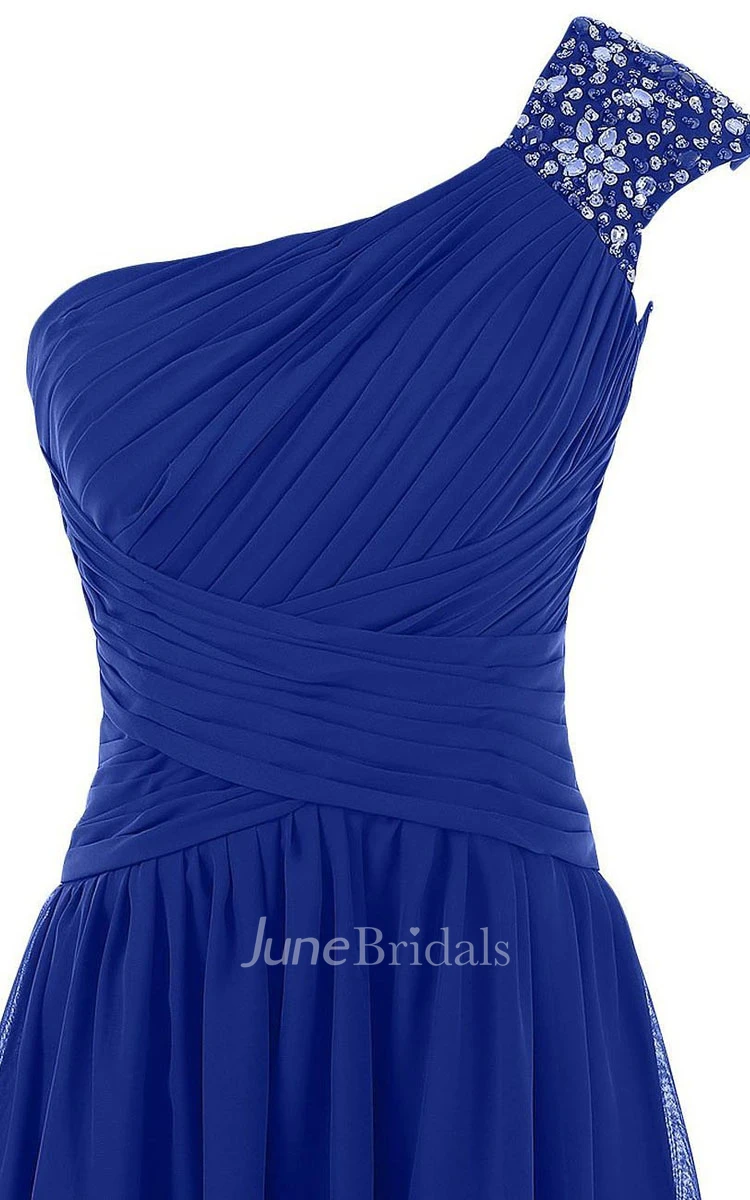 One-shoulder Chiffon Dress With Sparkling Beading