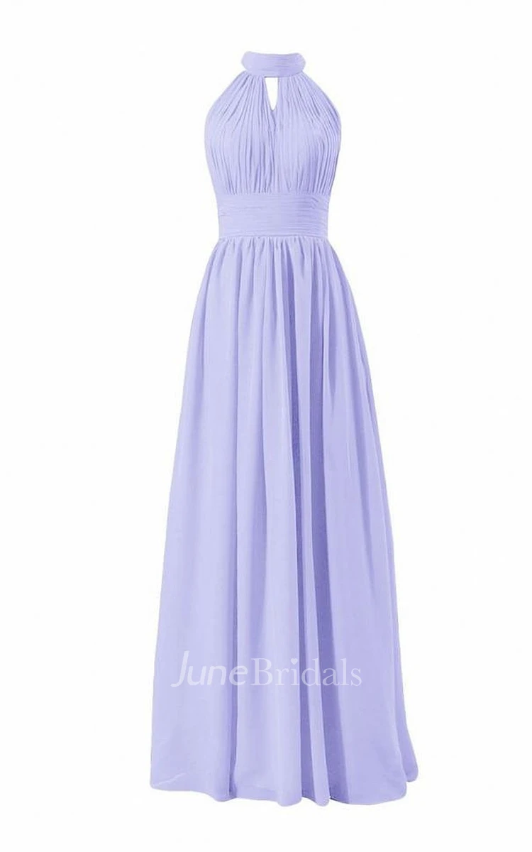 High Neck Notched A-line Gown With Keyhole Back