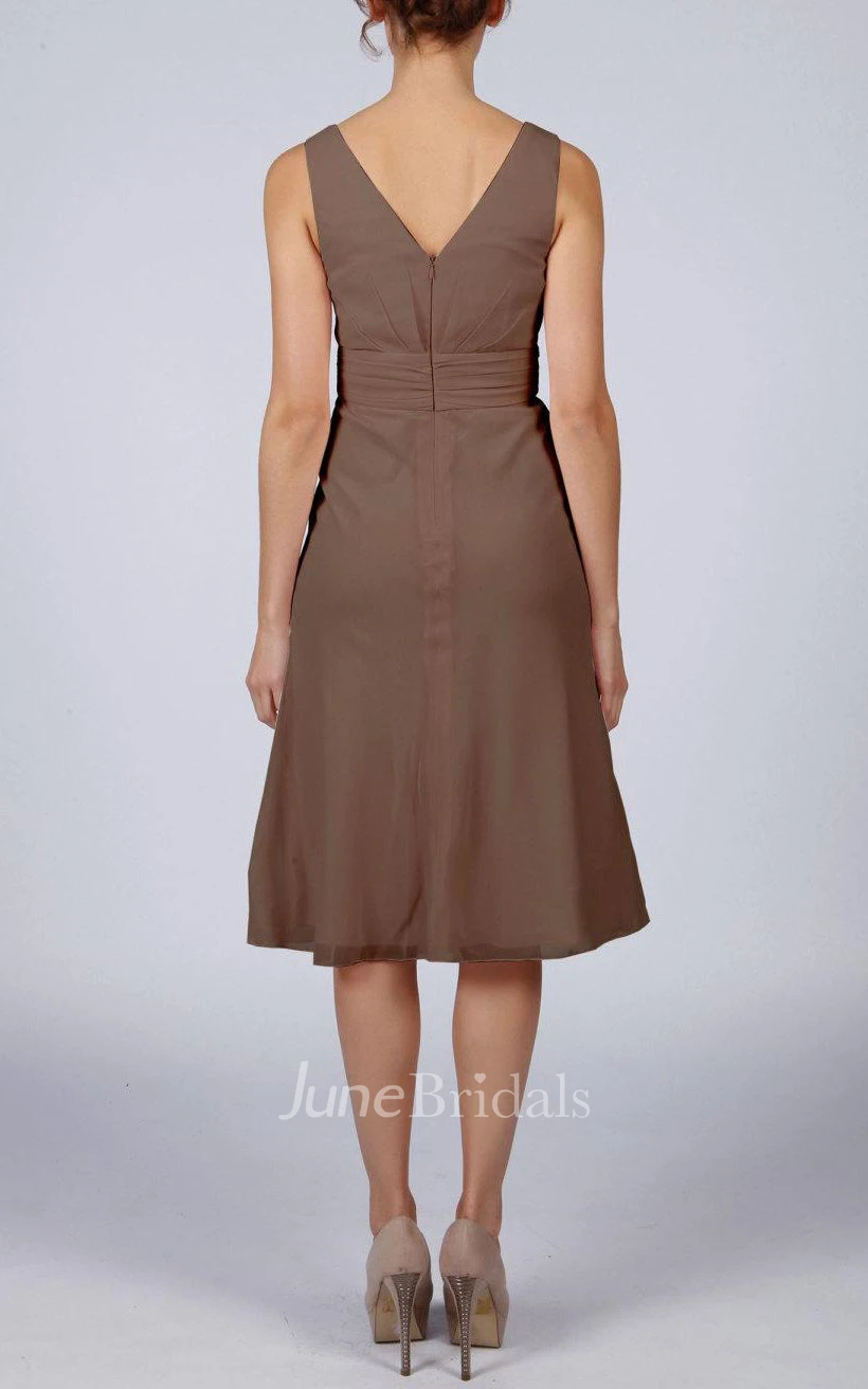 V-neck Pleated Chiffon Bridesmaid Dress