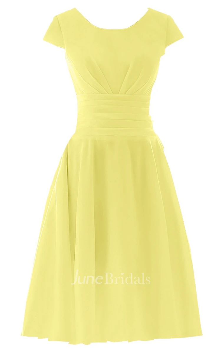 Scoop-neck Short-sleeve Fuffle A-line Bridal Dress