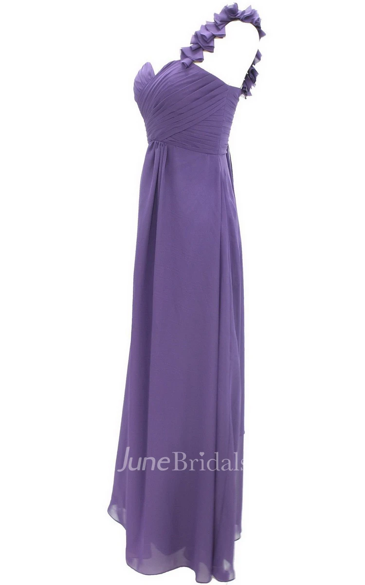 Floral One-shoulder Criss-cross A-line Gown With Drapping