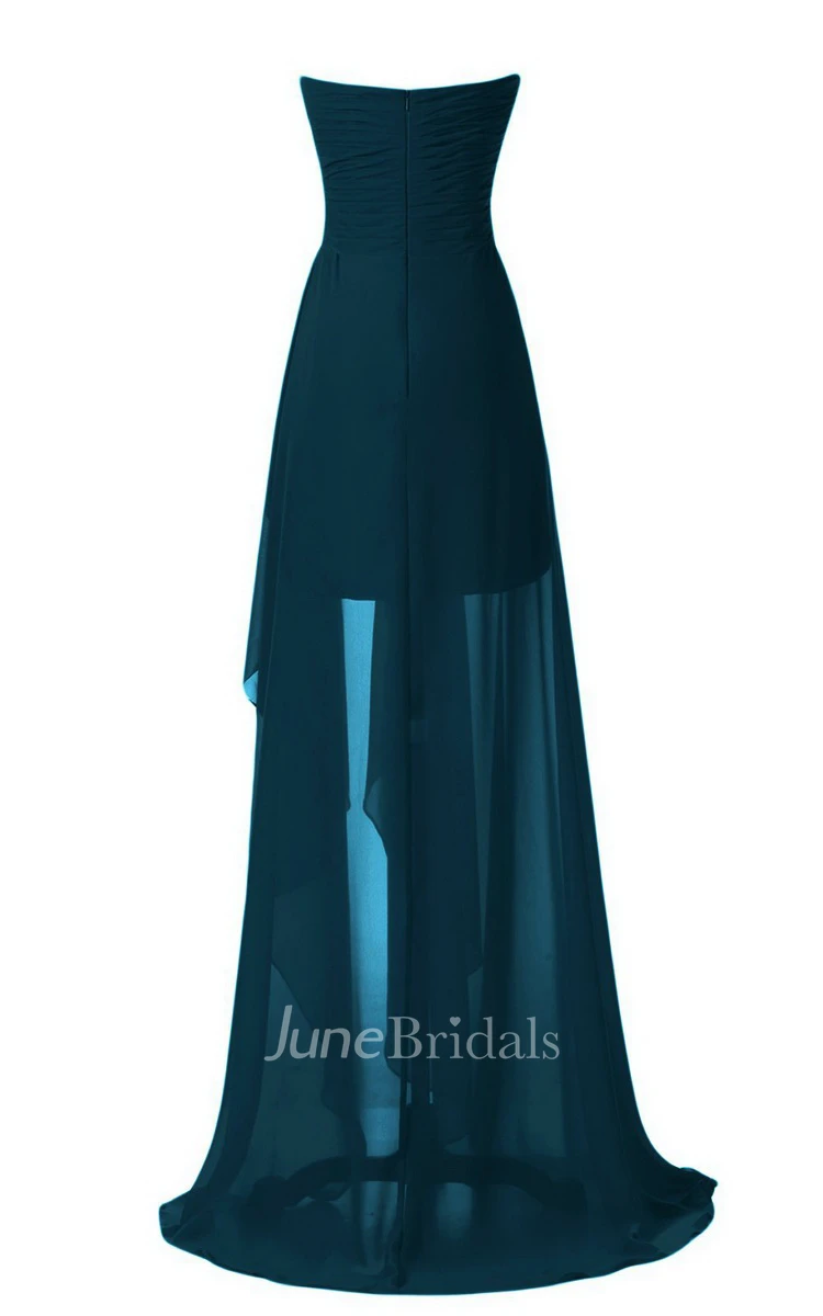 Strapless Front Slit Dress With Draping and Appliques