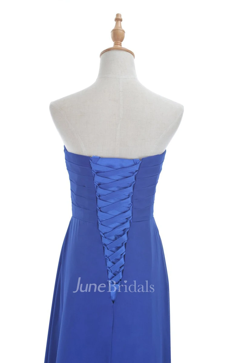 Strapless Ruched A-line Gown With Lace-up Back