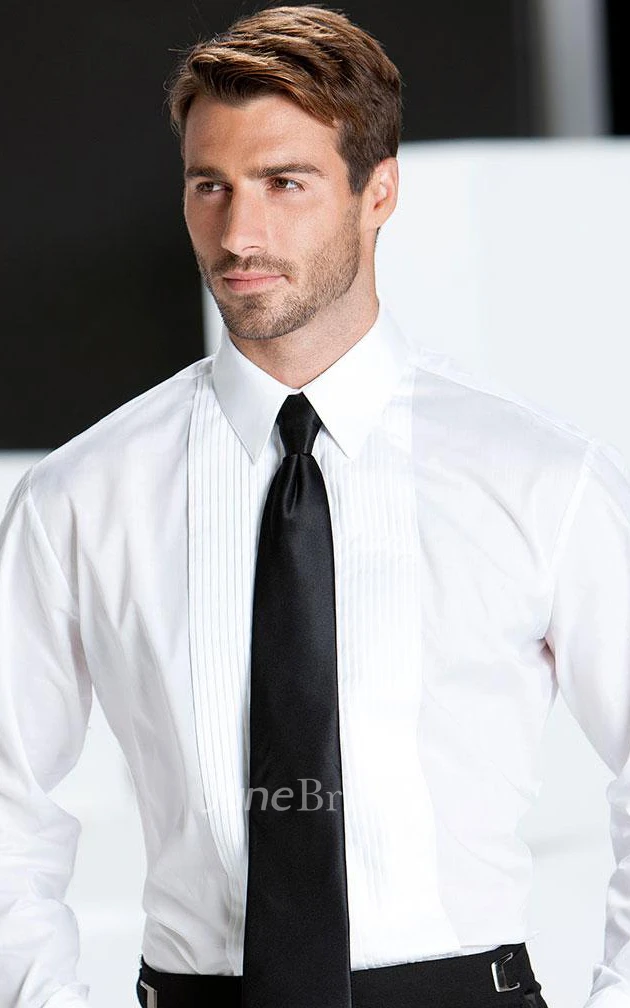 Solid Laydown Pleated  Tuxedo Shirt