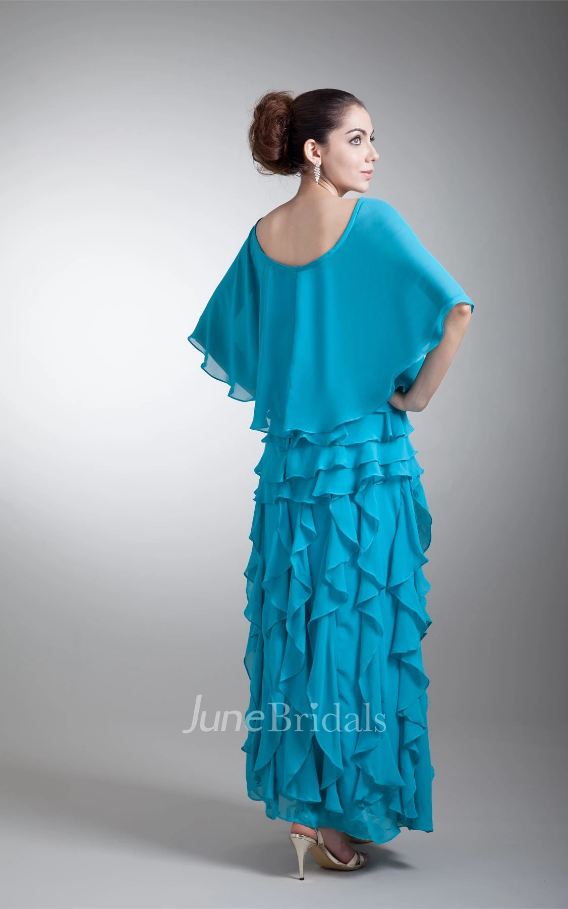 Strapless Chiffon Ankle-Length Dress with Cascading Ruffles