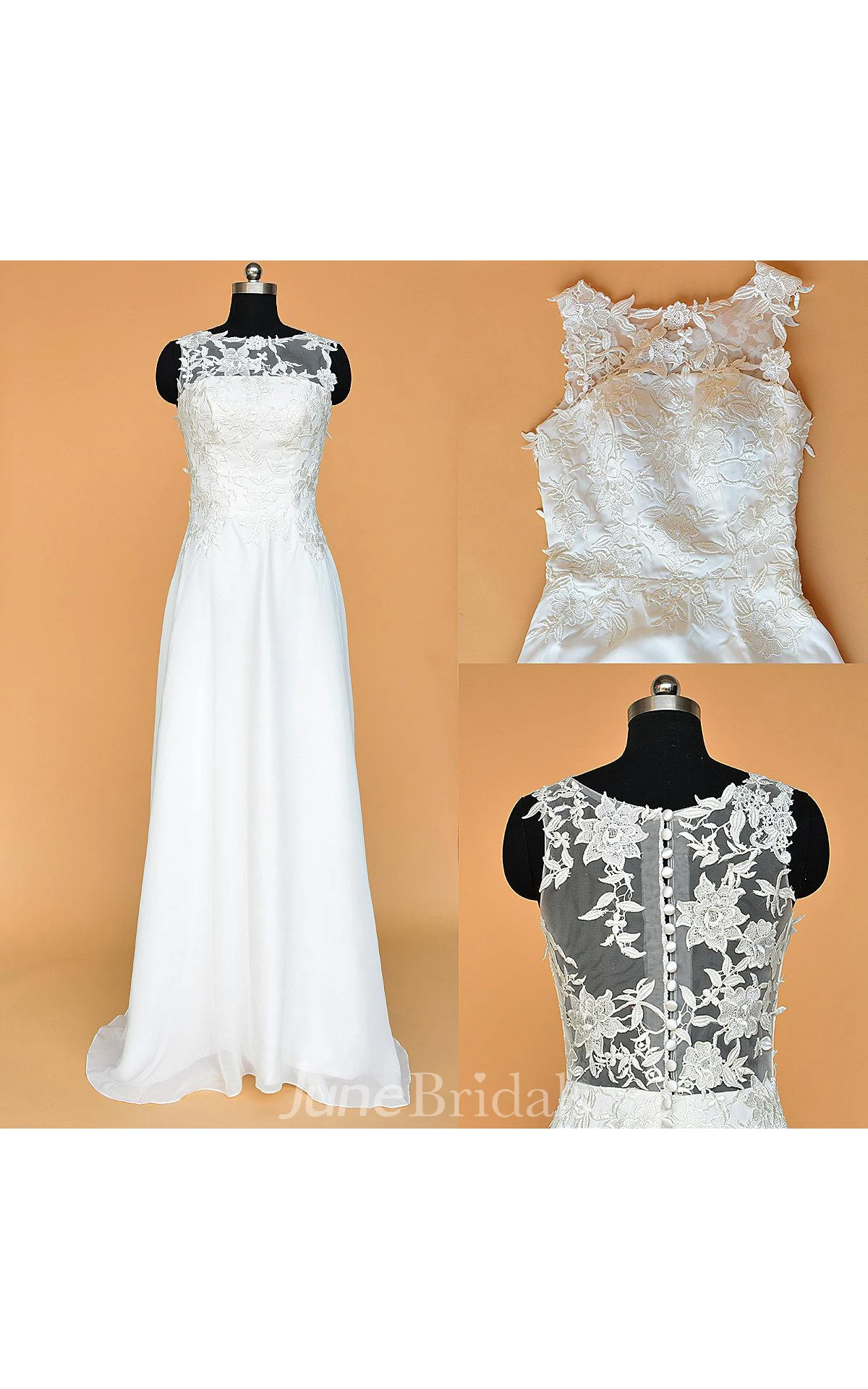 A-Line Floor-Length Chiffon Lace Weddig Dress