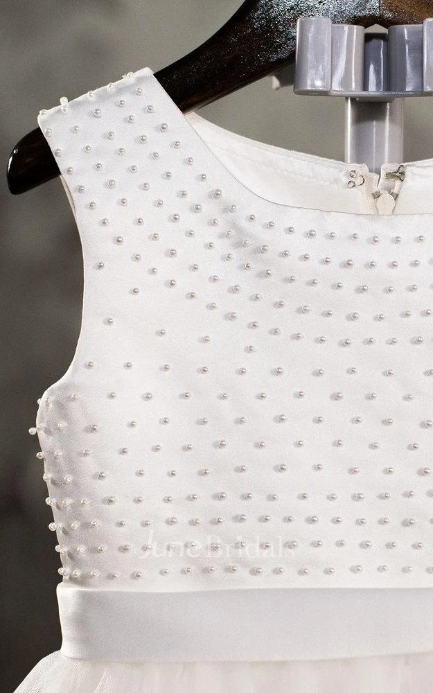 Sleeveless Sleeve Tulle&Satin Dress With Beading&Flower