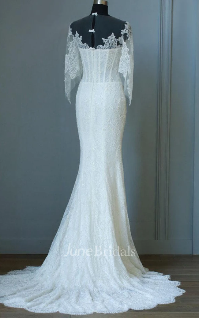 Mermaid Floor-Length Half Sleeve Bell Zipper Keyhole Lace Dress