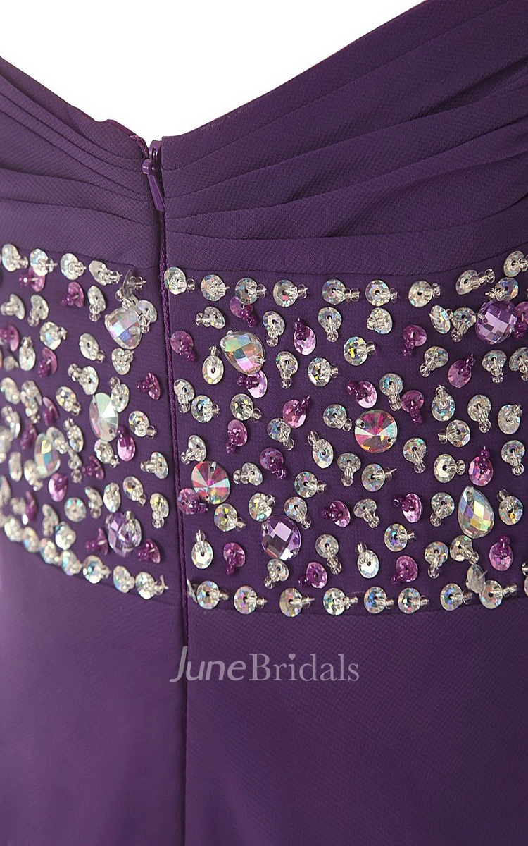 Asymmetrical Sweetheart Ruched A-line Dress With Crystal-beaded Band