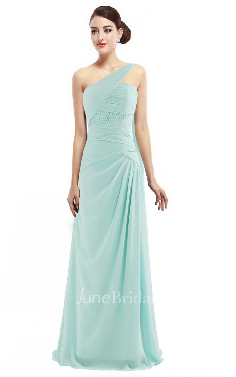 One-shoulder Long Chiffon Dress With Ruching