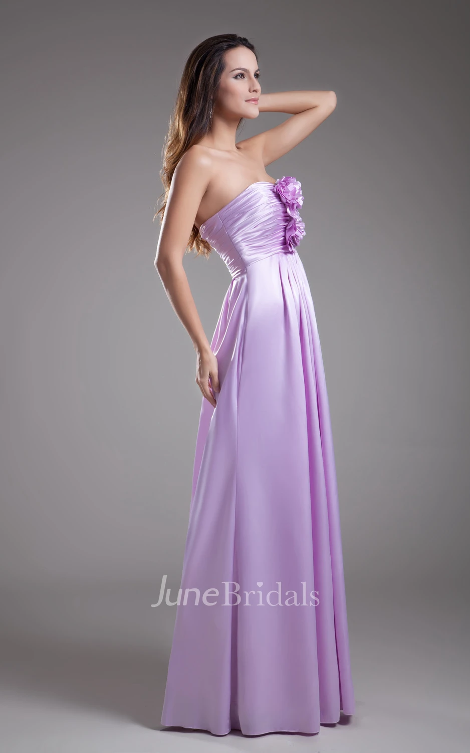 Stylish Taffeta Strapless Column Dress With Ruching And Flower