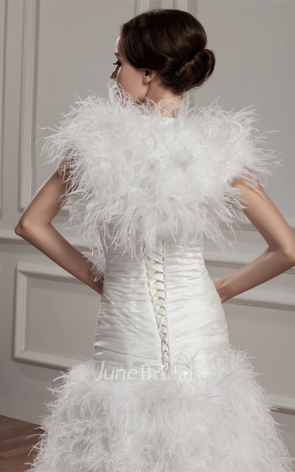 Strapless Criss-Cross Ruffled A-Line Gown with Beading and Bolero