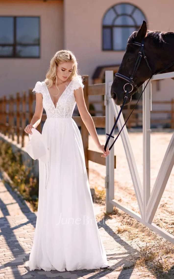 Simple Sheath Off-the-shoulder Chiffon Sweep Train Wedding Dress
