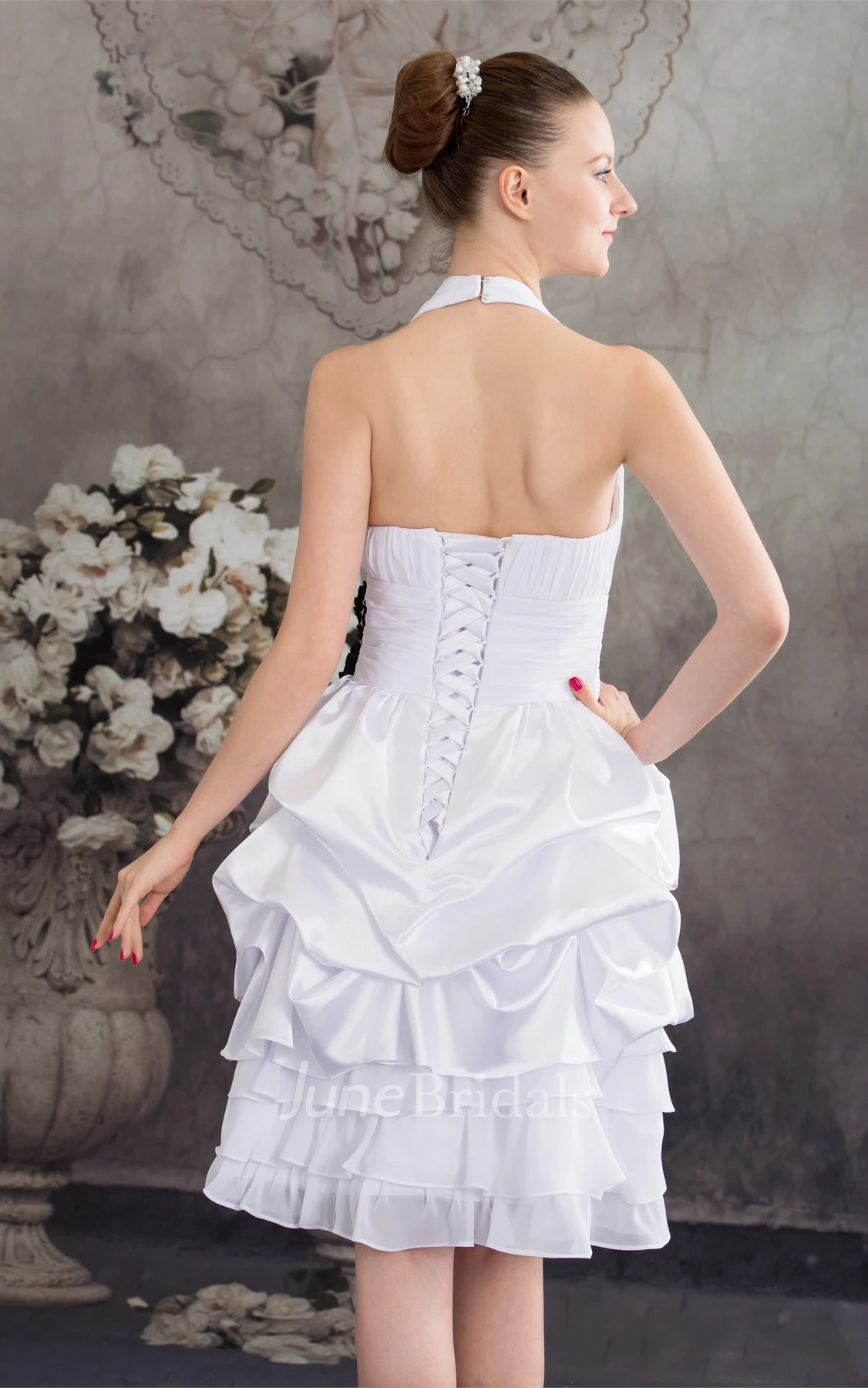 Plunged Pick-Up Midi Dress with Flower with