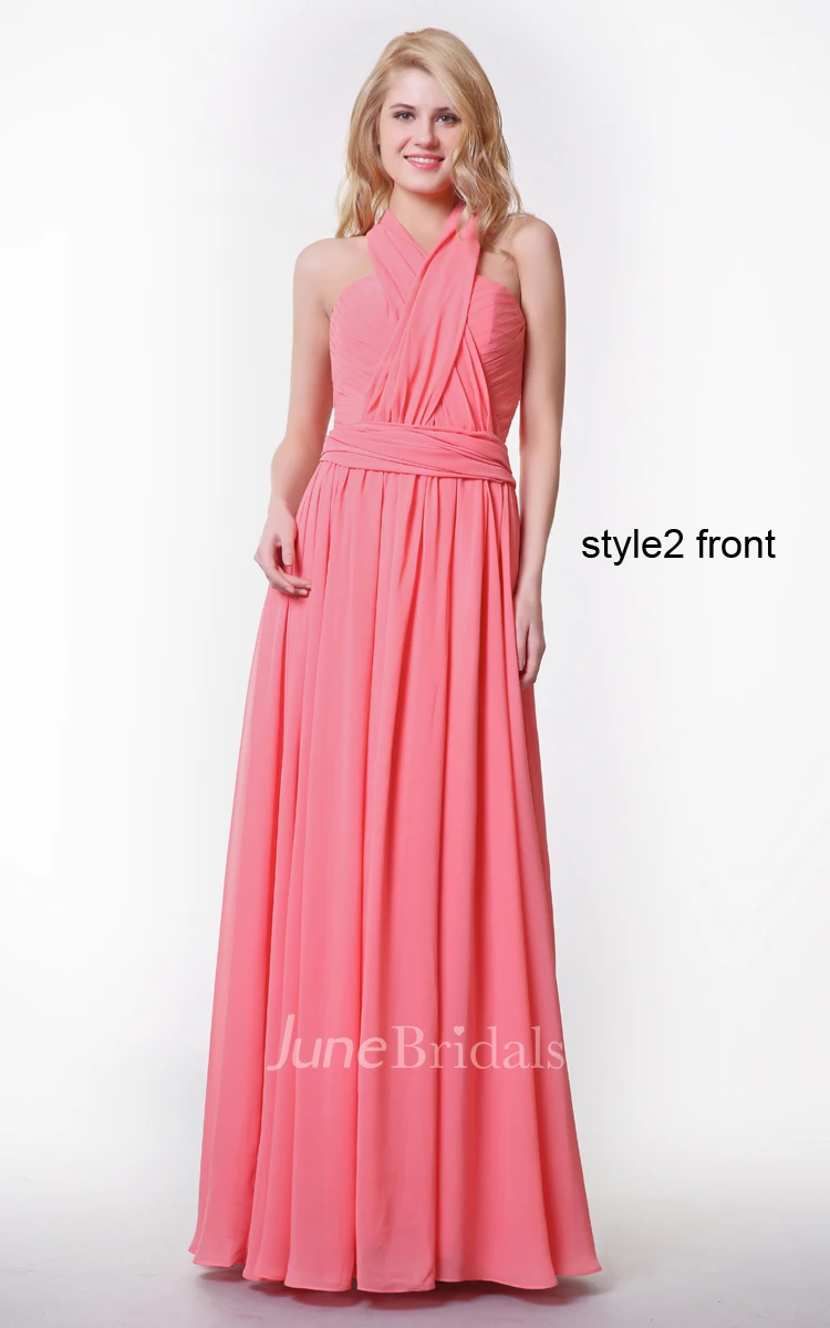 Sweetheart Pleated A-line Chiffon Gown With Convertible Straps
