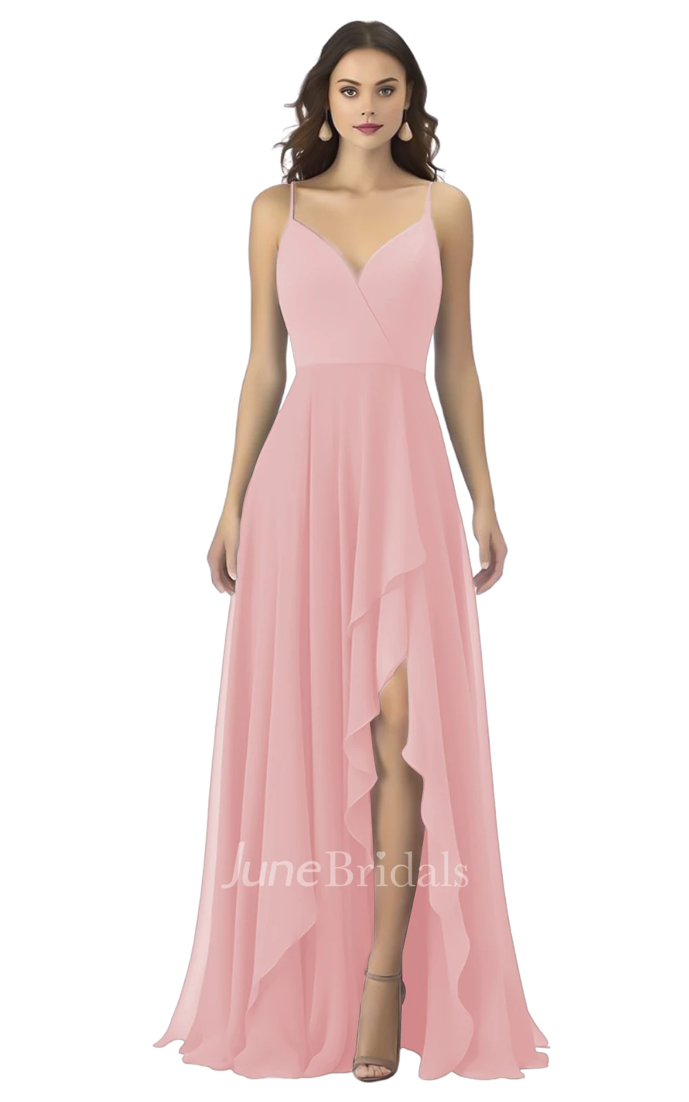 Bohemian A-Line Spaghetti Chiffon Bridesmaid Dress with Split Front