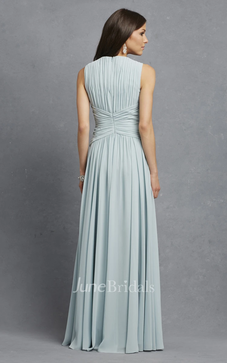 Sleeveless Chiffon V-Neck Dress With Crisscross Ruching