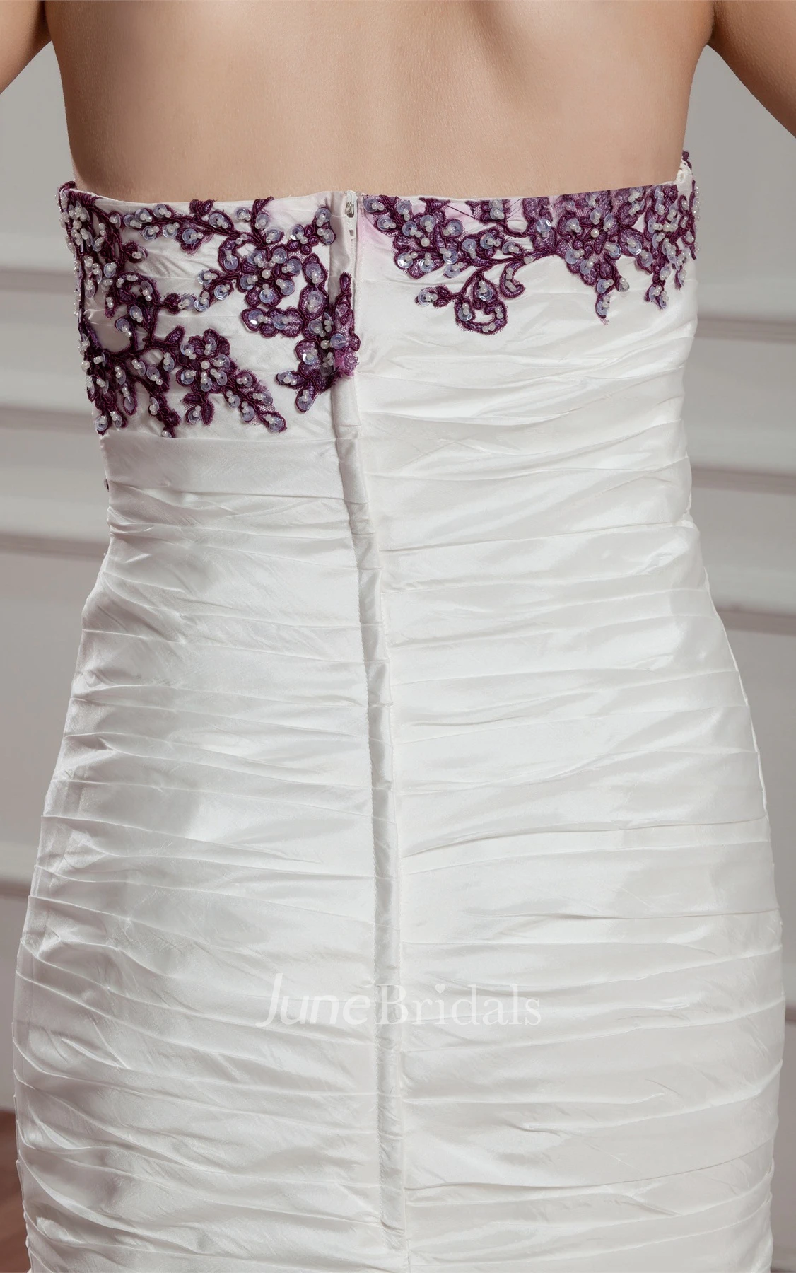 Strapless Mermaid Pick-Up Gown with Appliques and Ruching