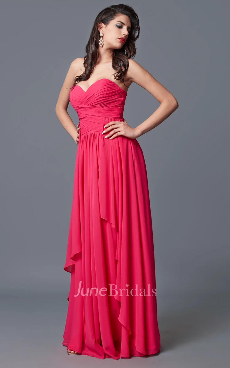 Ruffled Sleeveless Criss-crossed Chiffon Gown With Backless