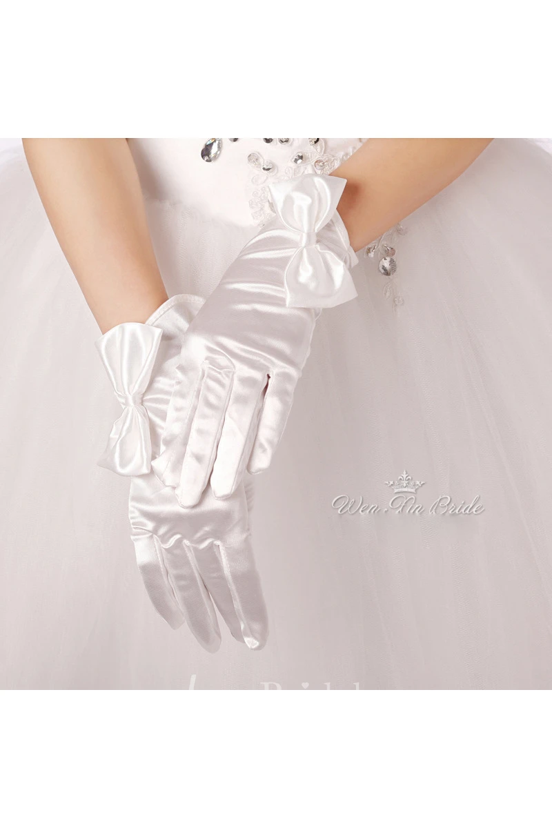 Bridal Large Bow Short Satin Gloves