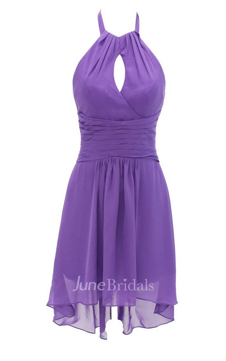 Asymmetrical Halter Notched Chiffon Short Dress